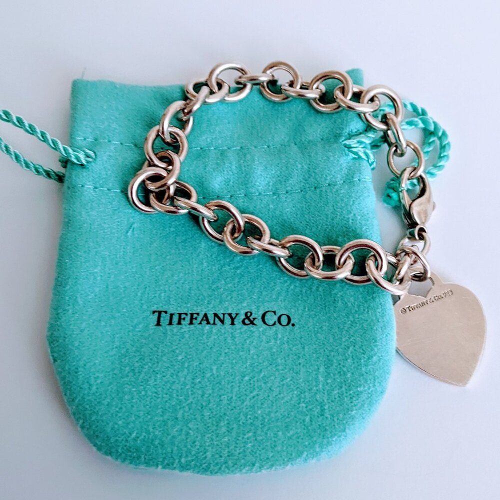 Tiffany & Co. 925 Silver Heart Charm Bracelet (has light engraving)